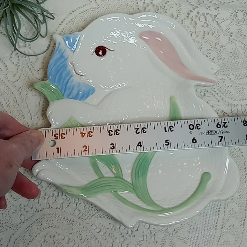 Pier 1 Imports Hand Painted Raised Design Dolomite Bunnies Set Of 2